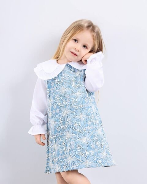 Asar Kids Brode İşlemeli Jile Gömlek 2'li Takım - Mavi