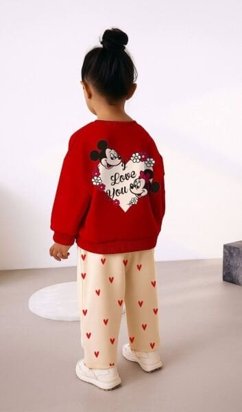 Kalp Baskılı Karakterli Takım - Kırmızı