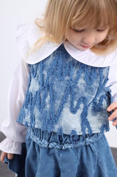 Asar Kids Denim Etek ve Süveter Gömlek 3'lü Takım - Mavi