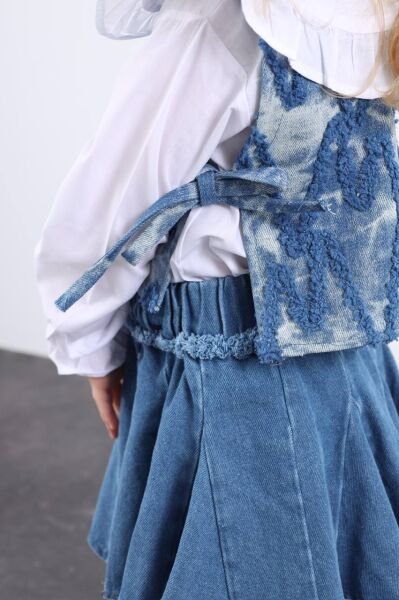 Asar Kids Denim Etek ve Süveter Gömlek 3'lü Takım - Mavi