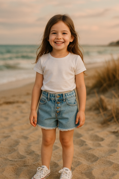 Denim Düğmeli Duru Şort - Mavi