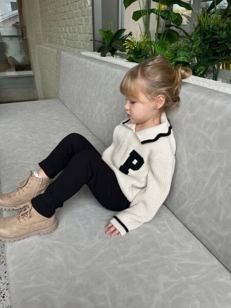 Triko Kazak Ribana Tayt Takım - Krem