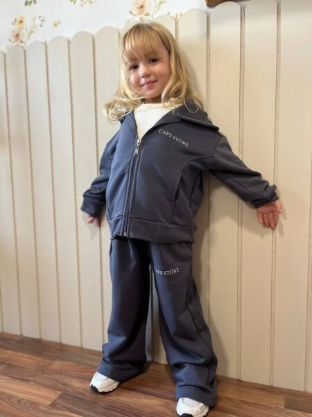 Fermuarlı Kapüşonlu 2’li Basic Lina Takım - Füme