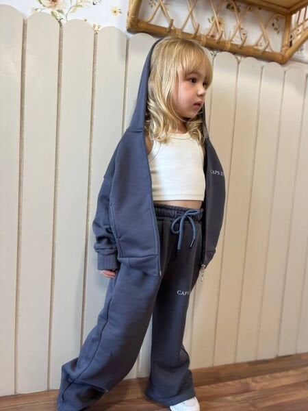 Fermuarlı Kapüşonlu 2’li Basic Lina Takım - Füme