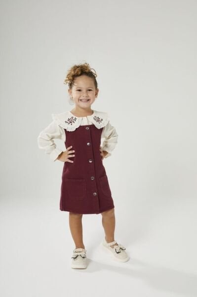 Yakası Nakışlı Jile - Bordo