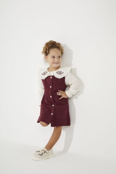 Yakası Nakışlı Jile - Bordo