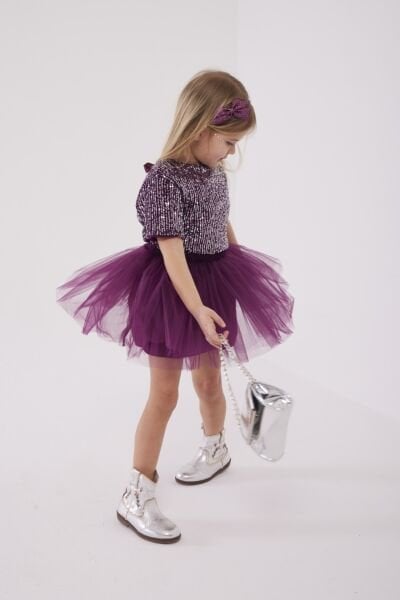 Asarkids Pul Payet Tütü Etekli Takım - Mürdüm