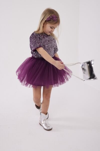 Asarkids Pul Payet Tütü Etekli Takım - Mürdüm