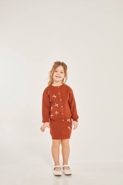 Fiyonk Aplikeli Triko Etekli Takım - Kiremit