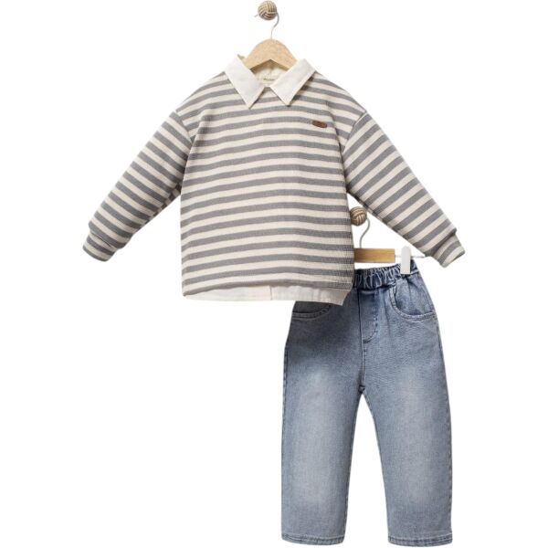 Triko Kazak Gömlek Pantolon 3'lü Set - Çizgili Mint Yeşili