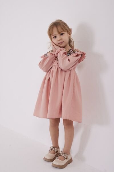 Asarkids Yakası Nakışlı Elbise - Pembe