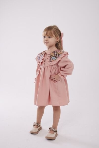 Asarkids Yakası Nakışlı Elbise - Pembe