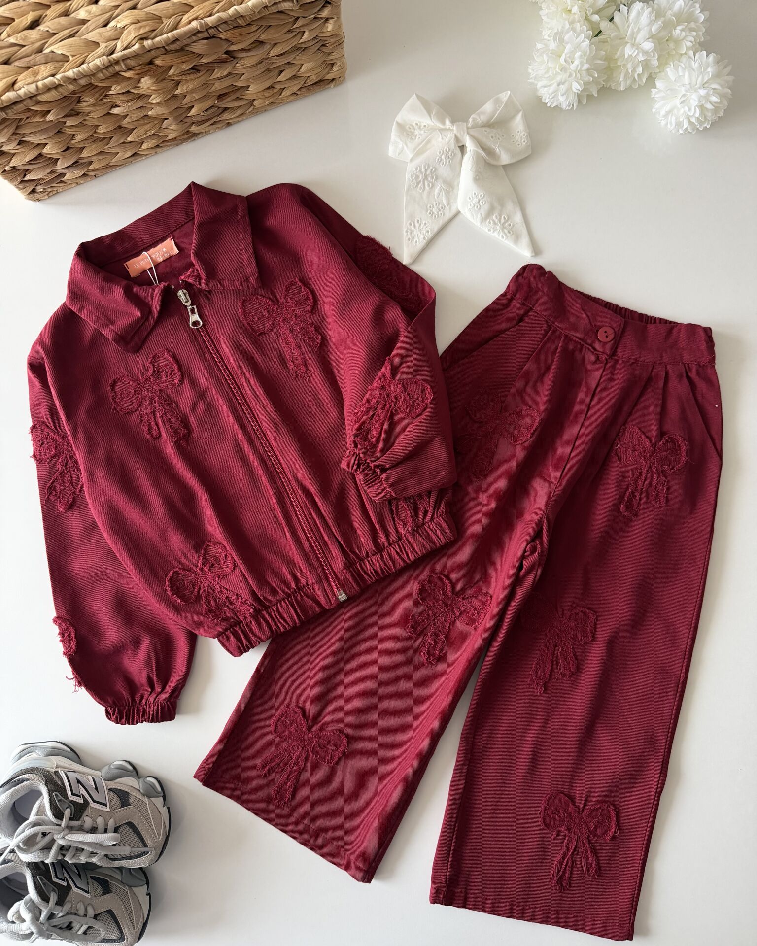 Asar Kids Kurdela Kabartma İşlemeli Fermuarlı Takım - Bordo