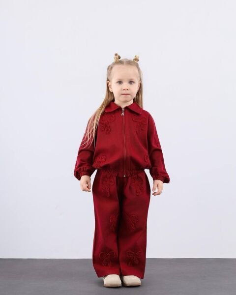 Asar Kids Kurdela Kabartma İşlemeli Fermuarlı Takım - Bordo