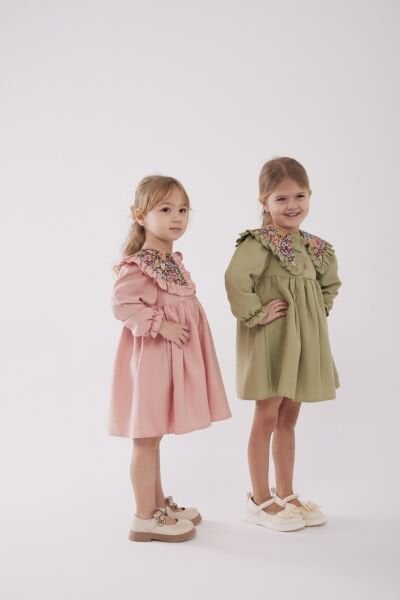 Asarkids Yakası Nakışlı Elbise - Yeşil