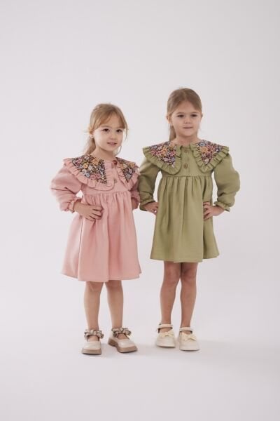 Asarkids Yakası Nakışlı Elbise - Yeşil