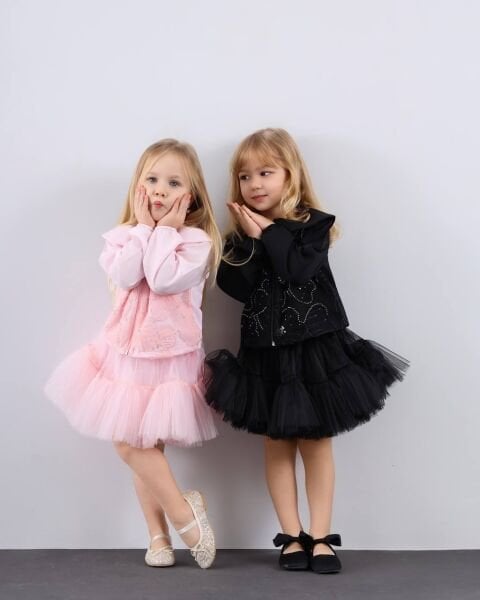 Asar Kids Önü İnci Detaylı 2'li Tütü Takım - Siyah