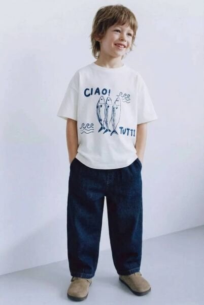 Asarkids La'ciel Paris Ciao! Balık Baskılı Tişört - Beyaz