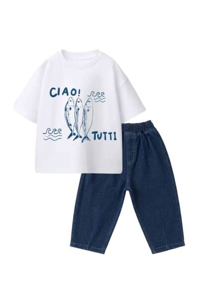 Asarkids La'ciel Paris Ciao! Balık Baskılı Tişört - Beyaz