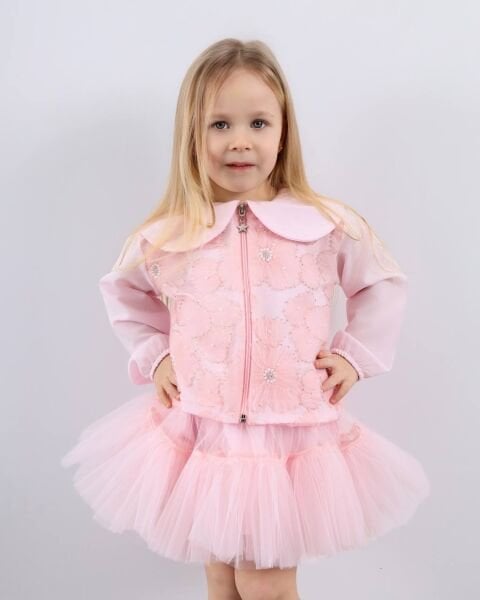 Asar Kids Önü İnci Detaylı 2'li Tütü Takım - Pembe