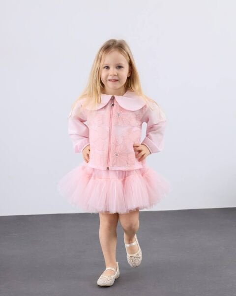 Asar Kids Önü İnci Detaylı 2'li Tütü Takım - Pembe