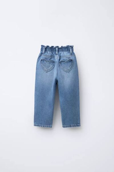 Kalp Baskılı Denim Pantolon - Mavi