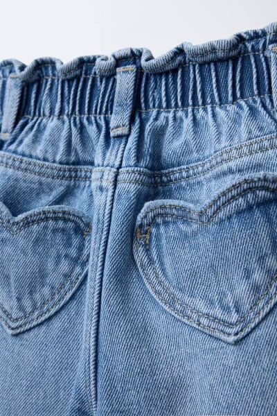 Kalp Baskılı Denim Pantolon - Mavi