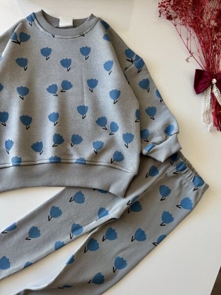 Çiçek Desenli Taytlı Takım - Füme