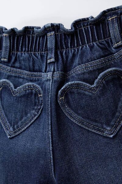 Kalp Baskılı Denim Pantolon - Koyu Mavi