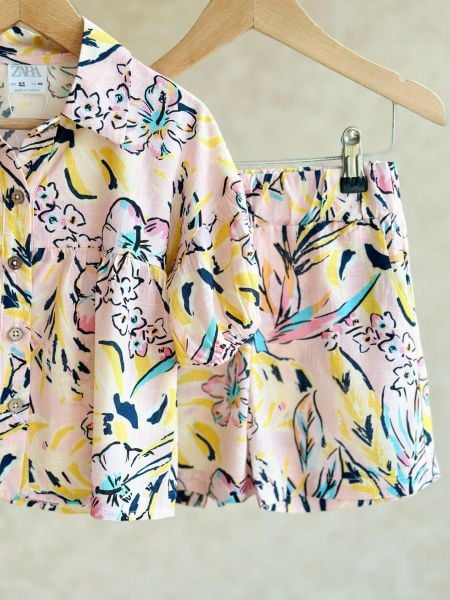 Çiçek Baskılı Kol Detay Ebrar Takım -  Renkli