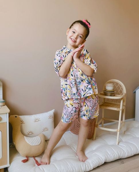 Çiçek Baskılı Kol Detay Ebrar Takım -  Renkli