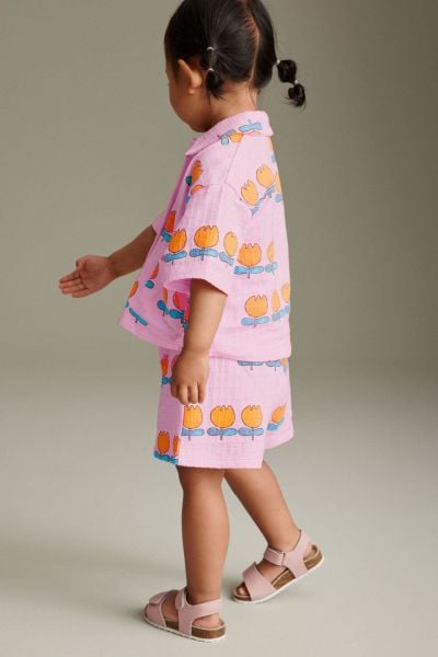 Lale Baskılı Elisa Takım - Pembe