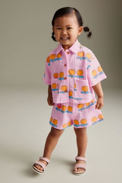 Lale Baskılı Elisa Takım - Pembe