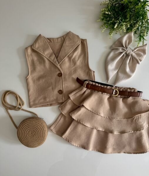 Fiyonk Detaylı 4’lü İpek Takım - Vizon