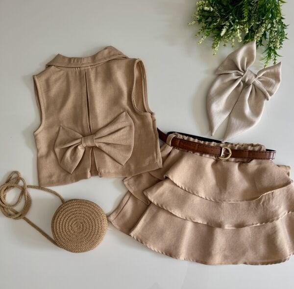 Fiyonk Detaylı 4’lü İpek Takım - Vizon