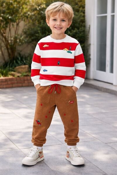 Araba Nakışlı Eşofman Takımı - Kırmızı