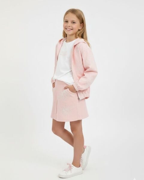 Asar Kids Denim Şort Etekli Fermuarlı Takım - Pembe