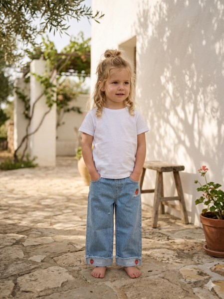 Asarkids  Çilek Nakışlı Pantolon - Mavi