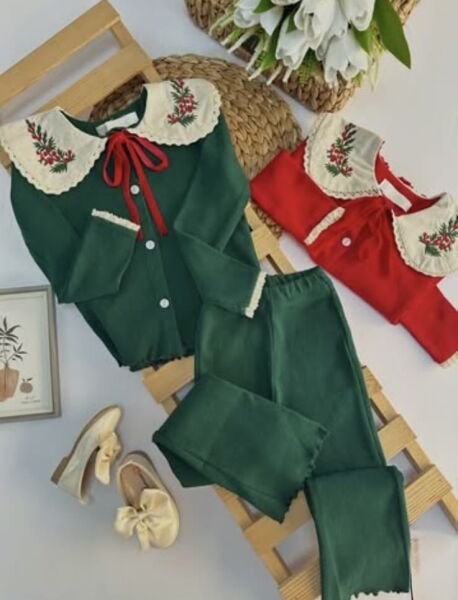 Yeni Yıl Yaka Detaylı Ribana Taytlı Takım - Yeşil