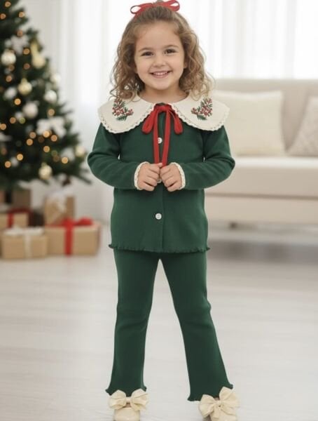 Yeni Yıl Yaka Detaylı Ribana Taytlı Takım - Yeşil