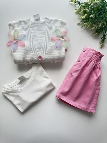 Tül Çiçek Aplikeli 3'lü Set - Pembe