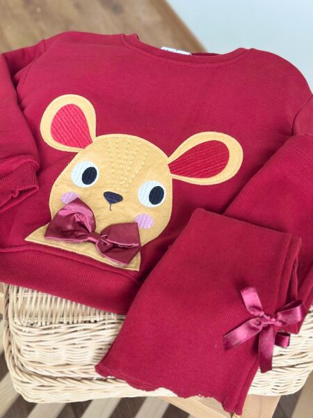 Tavşan Kulaklı Taytlı Takım - Bordo