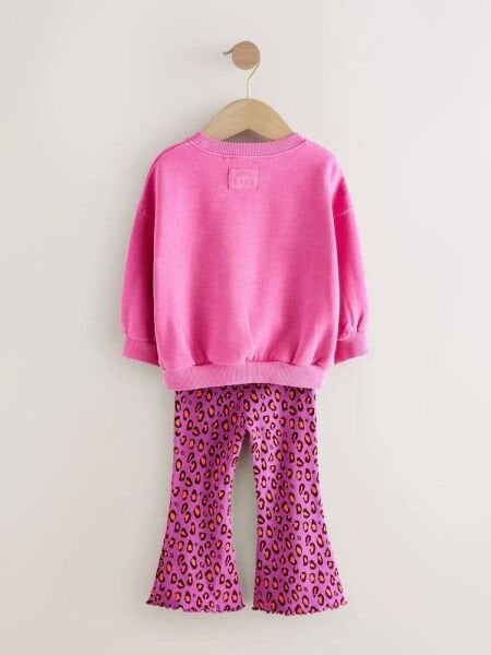 Leopar Kalp Desenli Taytlı Takım - Pembe