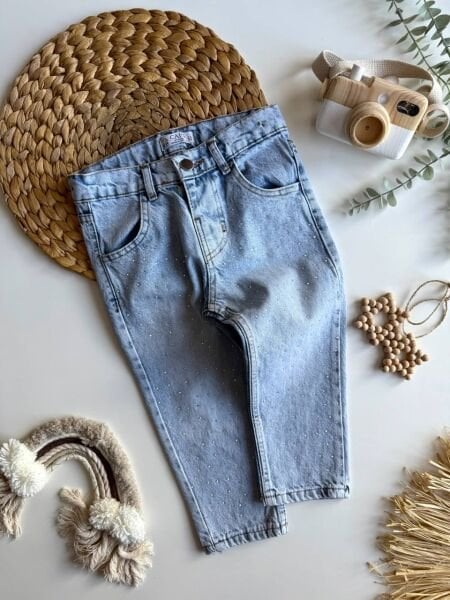 Taşlı Denim Parla Jean - Mavi