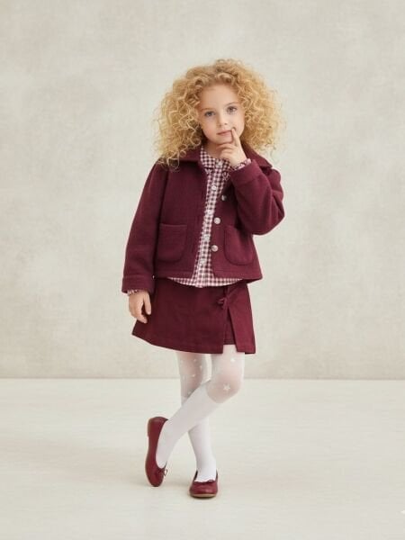 Kaşe Ceket Şort Etekli 3'lü Takım - Bordo