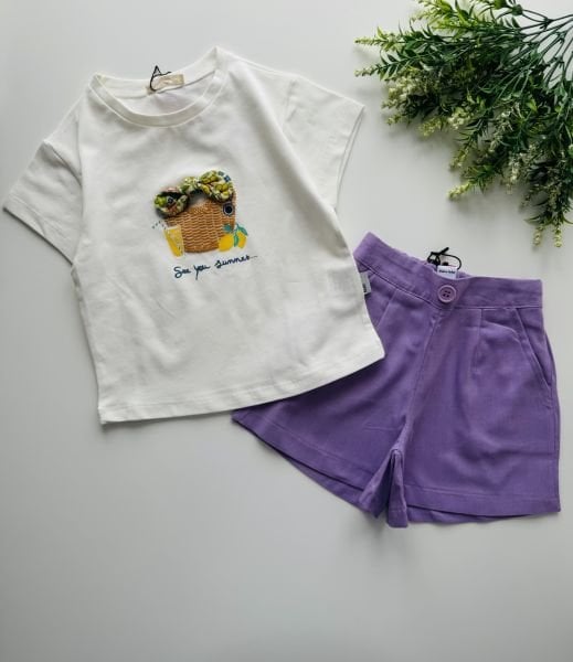 Sepet Aplikeli Şortlu Leyla Takım - Lila