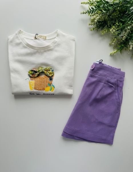 Sepet Aplikeli Şortlu Leyla Takım - Lila