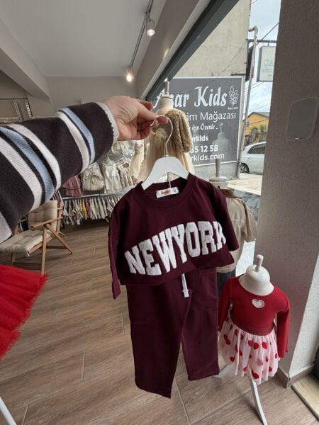 Asarkids  New York Punch Nakışlı 2'li Takım - Mürdüm