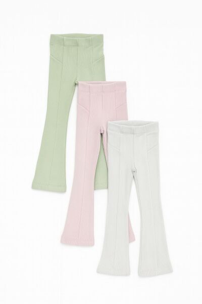 Yırtmaç Detaylı 3'lü Tayt - Açık Gri - Pudra - Mint