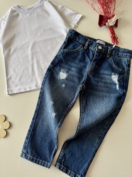 Yırtık Denim Kıvanç Jean - Koyu Mavi